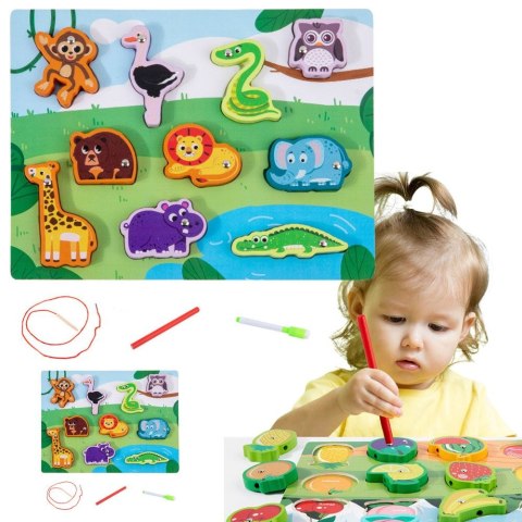 Układanka Drewniana Magnesy Sznurek Do Przeplatania Zwierzątka Lean (22028) Lean