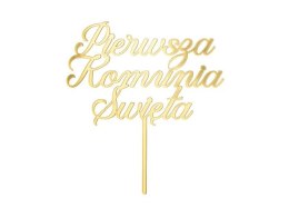 Dekoracja na tort Topper akrylowy na tort 'Pierwsza Komunia Święta', złoty, 16.5 cm Partydeco (KPT82-019) Partydeco