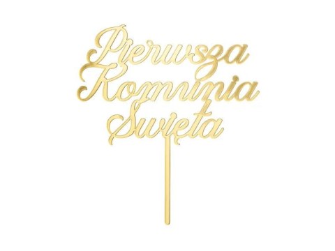 Dekoracja na tort Topper akrylowy na tort 'Pierwsza Komunia Święta', złoty, 16.5 cm Partydeco (KPT82-019) Partydeco