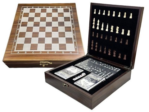 Gra logiczna zestaw gier w drewnianej skrzynce, szachy, karty, domino Adar (632196) Adar