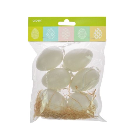 Ozdoba wielkanocna Białe jajeczka z rafią (6 szt.) Arpex (YP7743) Arpex