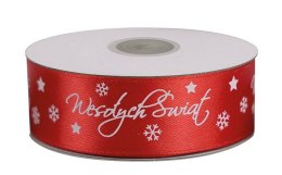 Wstążka Craft-Fun Series satynowa satynowa z nadrukiem Wesołych Świąt 25 czerwona Titanum (25/25YRED) Titanum