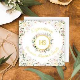 Zaproszenie KW Komunia kielich w kwiatach Henry (5908451982294) Henry