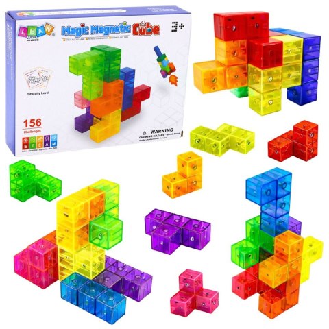 Klocki magnetyczne Układanka Magic Cube 156 Kart Z Wyzwaniami 9 el. Lean (19710) Lean
