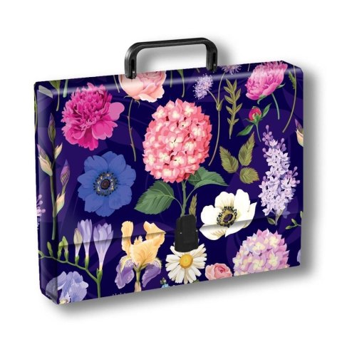 Teczka kartonowa na zatrzask KWIATY POLSKIE T0124 HORTENSJA na ciemnym tle z rączką A4 mix Penmate (TT9415) Penmate