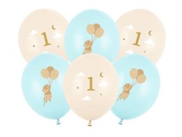 Balon gumowy Myszki z cyferką 1, Light Blue mix Partydeco (SB14P-363-001J-6) Partydeco
