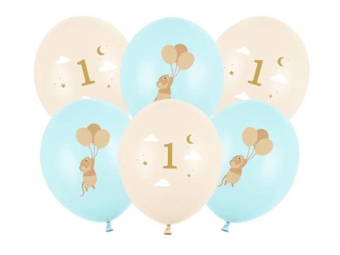 Balon gumowy Myszki z cyferką 1, Light Blue mix Partydeco (SB14P-363-001J-6) Partydeco