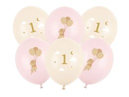 Balon gumowy Myszki z cyferką 1, Pale Pink różowy 300mm Partydeco (SB14P-363-081B-6) Partydeco
