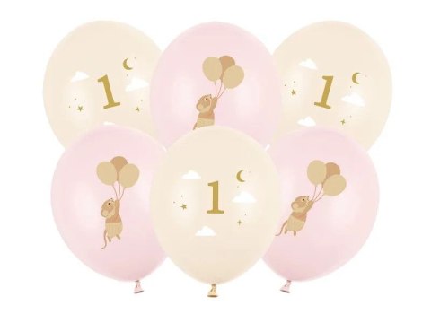 Balon gumowy Myszki z cyferką 1, Pale Pink różowy 300mm Partydeco (SB14P-363-081B-6) Partydeco