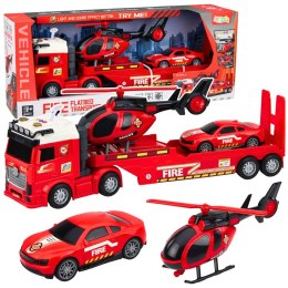 Samochód strażacki Zestaw Strażacki Ratunkowy Ciężarówka Laweta Auto Helikopter Światła Dźwięk Lean (29068) Lean