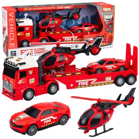 Samochód strażacki Zestaw Strażacki Ratunkowy Ciężarówka Laweta Auto Helikopter Światła Dźwięk Lean (29068) Lean