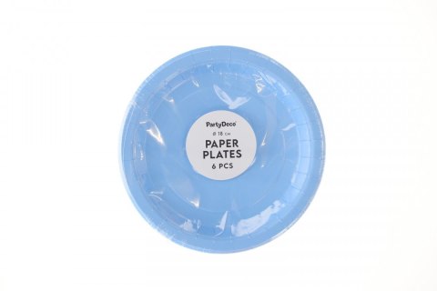 Talerz jednorazowy jasno niebieski papier śr. 180mm 6 szt Partydeco (TPP90-001J) Partydeco